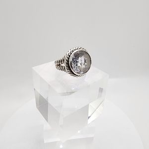 Oversized  Sterling Sliver .925  Cushion Cut Crystal Ring